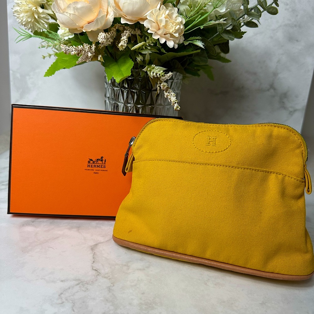 🔥 HERMES YELLOW COSMETIC/ TROUSSE BOLIDE TOILETRIES POUCH 🔥